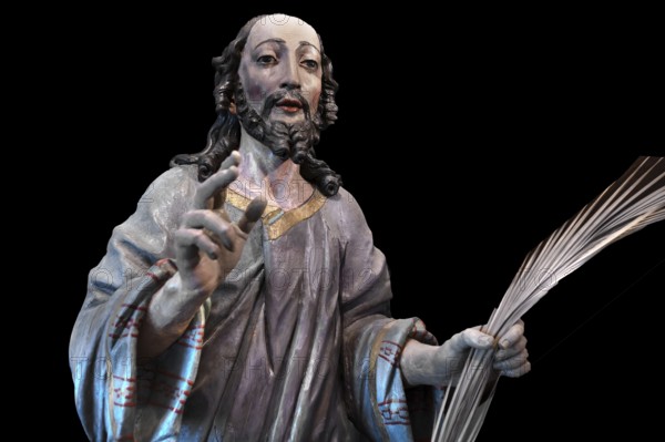 Palmesel, created in 1767, detail of Jesus, on a black background, Städtisches Museum,
