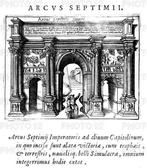 L'arco di settimio severo, Arch of Septimius Severus, a three-arched triumphal arch on the Roman