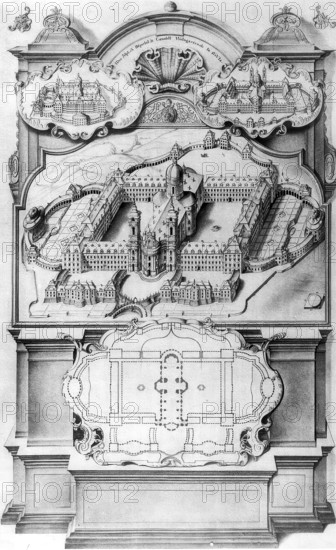 Plan of Weingarten Abbey, 1723, Baden-Württemberg, Germany, reproduction from a model of the time,