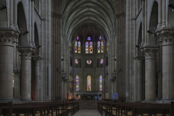 Choir room with altar, interior view, Église Notre-Dame Cathedral, Épernay, Champagne, Marne,