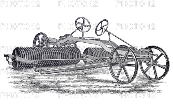 Agriculture, tillage, steam roller by John Fowler, around 1860, digitally improved reproduction of