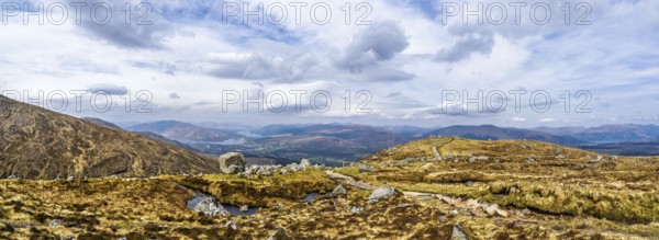 Panorama View from Nevis Range Mountains, Grampian Mountains, Fort William, Highland, Lochaber,