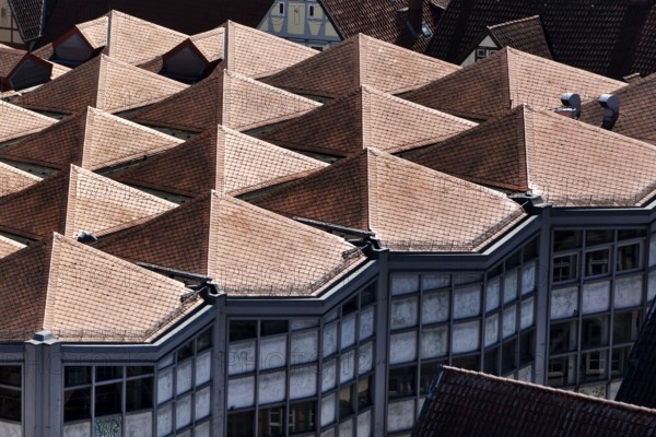 View of the roof of the Karstadt shop designed by Walter Brune and closed in 2023, Celle, Lower