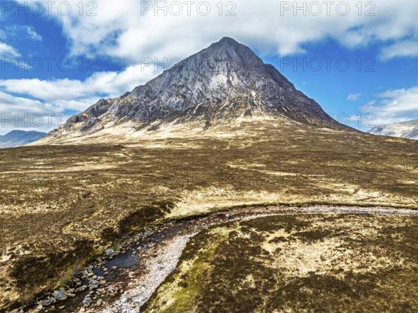 The Buachaille Mountain and Moors over Glen Etive Valley from a drone, Buachaille Etive Mòr, The