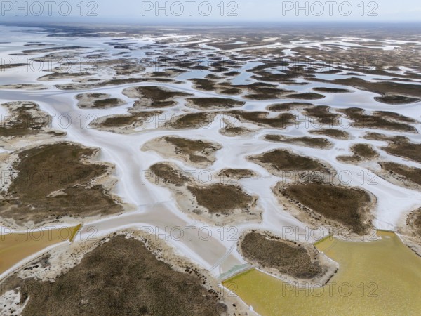Extensive salt lakes and branched water on a desert-like area, aerial view, salt lake, Tuz Gölü,