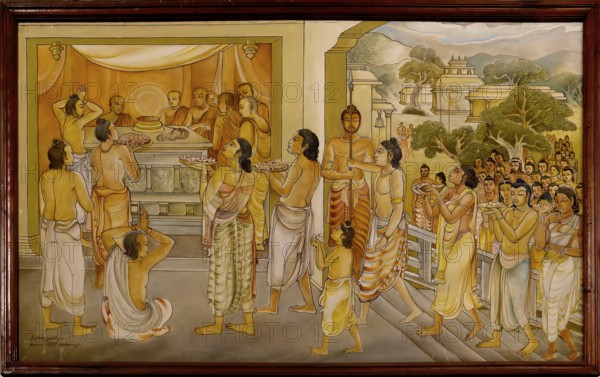 Temple of the sacred Tooth Relic or Sri Dalada Maligawa, Painted panel depicting the history of the