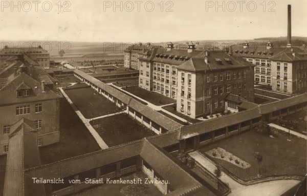 Historical postcard, picture postcard, State Hospital in Zwickau, Saxony, Germany, digitally