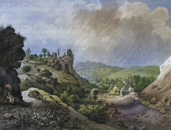 Castle ruins and village of Thüsbronn, Thuisbrunn, part of the municipality of Gräfenberg, district