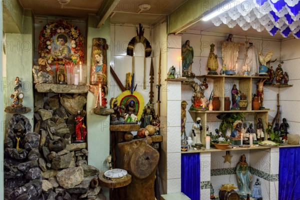 Typical Umbanda temple altar in Brazil with its saints and entities, Belo Horizonte, Minas Gerais,