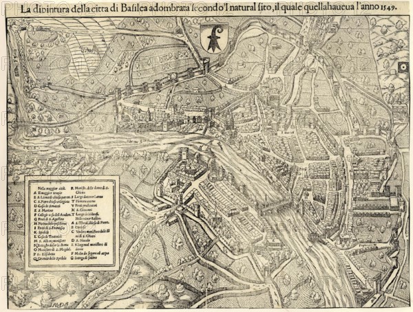 City map of Basel around 1549, Switzerland, reproduction from a model from that time, historical,
