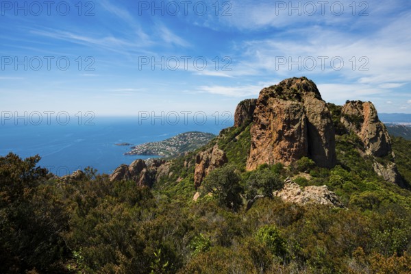 Panorama, Pic du Cap Roux, near Anthéor, Saint-Raphaël, Massif de l'Esterel, Esterel Mountains,
