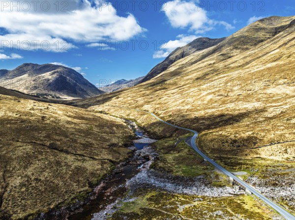 Mountains and Moors over Glen Etive Valley from a drone, Buachaille Etive Mòr, The Buachaille,