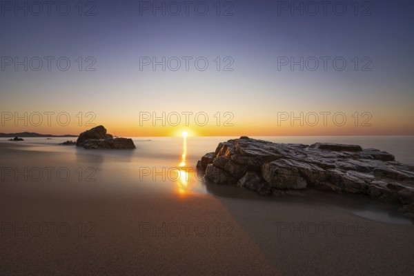 The sun rises on the Costa Rei, a stretch of coastline on the Italian Mediterranean island of
