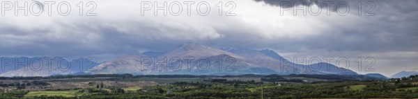 Panorama of Nevis Range Mountains from Commando Memorial, Grampian Mountains, Fort William,