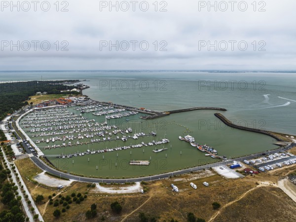 Marina in Le Verdon-sur-Mer from a drone, Nouvelle-Aquitaine, Gironde, France, EuropeLe