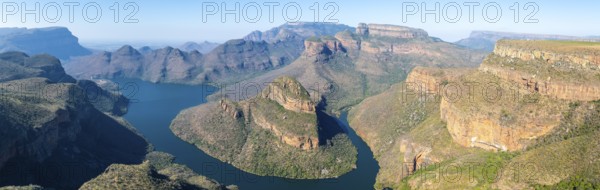 Panorama, Blyde River Canyon with Three Rondawels peak, view of canyon with Blyde River and Table