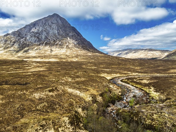 The Buachaille Mountain and Moors over Glen Etive Valley from a drone, Buachaille Etive Mòr, The