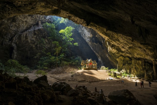 Temple in a stalactite cave, Phraya Nakhon Cave, Khao Sam Roi Yot National Park, Hua Hin, Prachuap