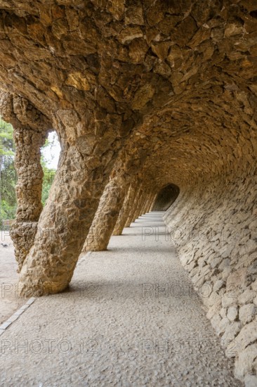 Colonnaded footpath, Park Gueell, Antonio Gaudi architect, Unesco World Heritage Site, Gracia