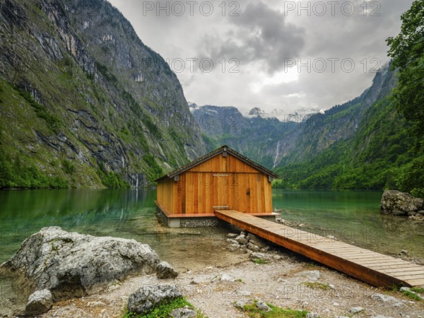 Boathouse at the Obersee near Königssee in the Berchtesgaden National Park, Schönau am Königssee,