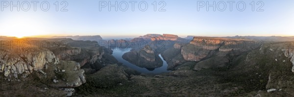 Sunset at Blyde River Canyon with Three Rondawels peak, view of canyon with Blyde River and table