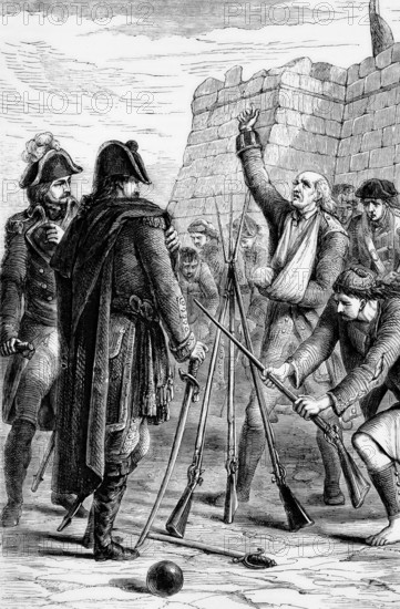 The surrender of the garrison during the Franco-Spanish conquest of Menorca from its British