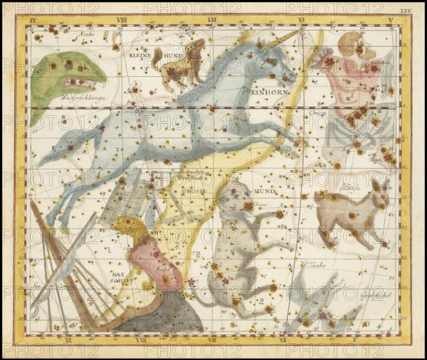 Sign of the zodiac, unicorn, large and small dog, star chart, universe, astrology, horoscope, after