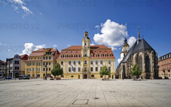 Baroque town hall, Protestant late Gothic St. Mary's Church, town church, and Mohren Pharmacy,