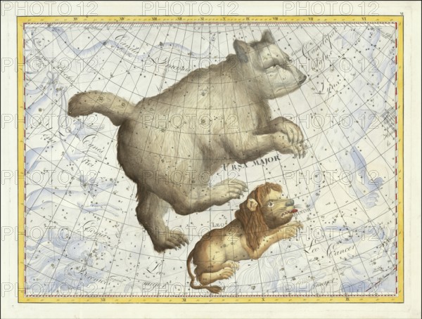 Sign of the Zodiac, Great Bear, Leo, star chart, universe, astrology, horoscope, after Johann Elert