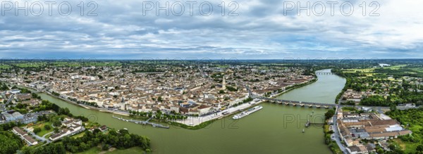 Panorama of Libourne from a drone, Gironde, Nouvelle-Aquitaine, Saint-Emilion and Pomerol,