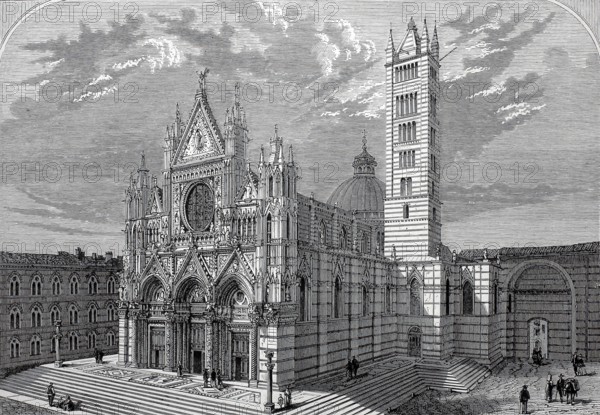The cathedral in Siena in 1800, Tuscany, Italy, Historical, digitally restored reproduction of a
