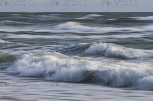 Sea waves in motion, wiping effect, long exposure, near Hvide Sande, North Sea, Denmark