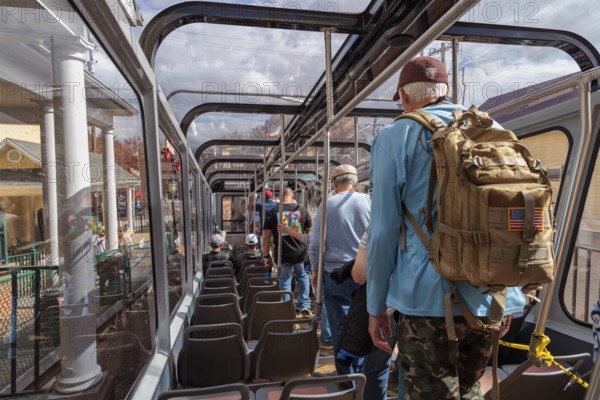 Passengers boarding the Lookout Mountain Incline Railway at the lower station in Chattanooga,