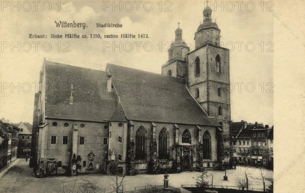 Historical postcard, picture postcard, town church of Wittenberg, Saxony-Anhalt, Germany, digitally