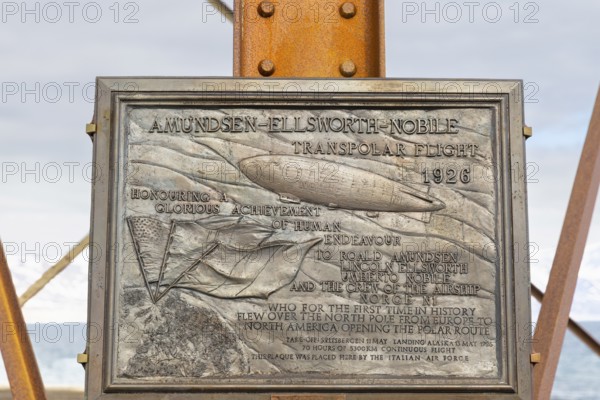 Amundsen-Ellsworth-Nobile, commemorative plaque on the mast for airship, Ny-Alesund, Spitsbergen,
