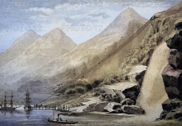 The track for the transport of iron through Alesund in Norway, illustration, published 1890,