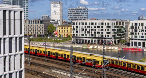 View from the roof of the Futurium Museum onto the Humboldt harbour at Berlin Central Station,