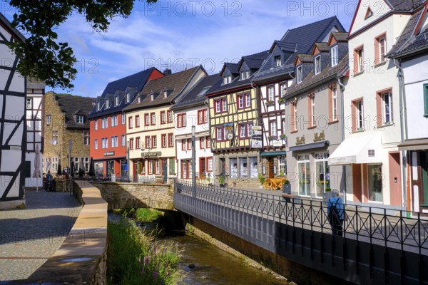 Market with Erft in the old town centre, Bad Münstereifel, Eifel, Euskirchen district, North