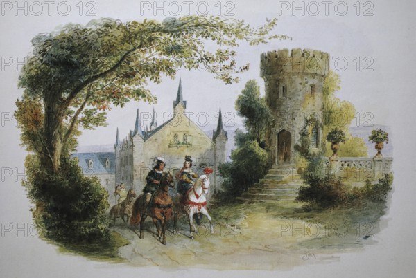 In the park of Rosenau Castle, 1845, Coburg, Upper Franconia, Bavaria, Germany, Historical,