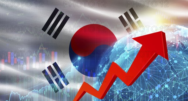 Global financial growth with South Korea flag. Financial growth with South Korea flag on economic
