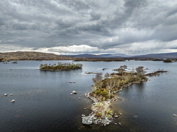 Rannoch Moor from a drone over Loch Ba and Loch of the Armpit, A82 Highland Way, Argyll and Bute,