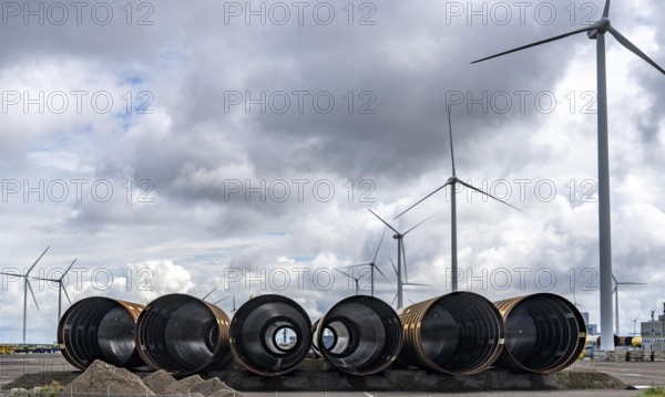 The seaport of Eemshaven, Julianahaven Basin, where the foundation structures, monopiles, for