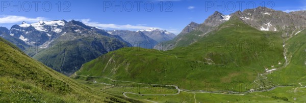 Panoramic view of ascent to descent to Col de l'Iseran Iseran pass Iseran, departmental road D902,