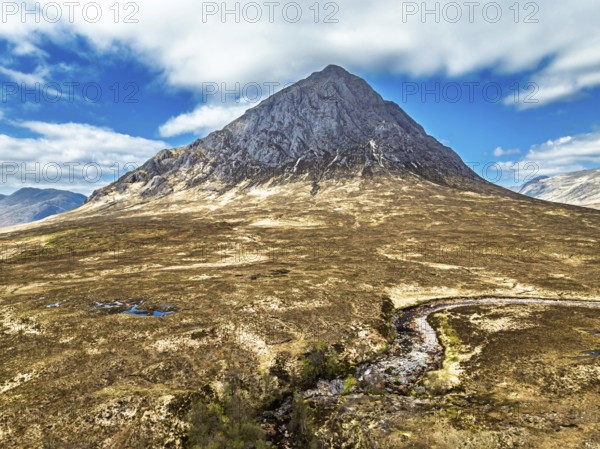 The Buachaille Mountain and Moors over Glen Etive Valley from a drone, Buachaille Etive Mòr, The