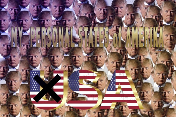 Symbolic image, Trump as owner of the USA, no more United States, democracy versus autocracy,