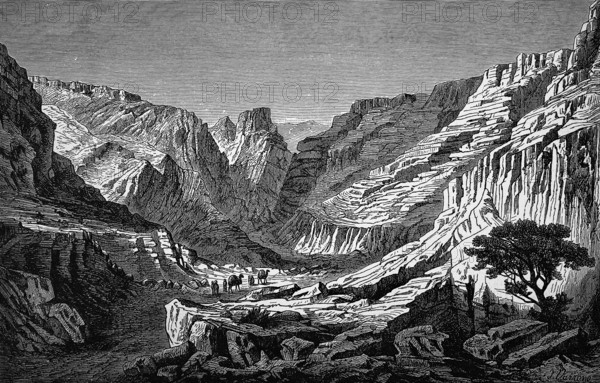 Wadi Egeri in the northern Tassili N'Ajjer Mountains in the Sahara Desert, sandstone mountains,