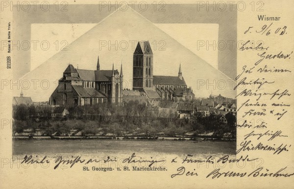 Historical postcard, picture postcard, St Mary's Church in Wismar, Mecklenburg-Western Pomerania,