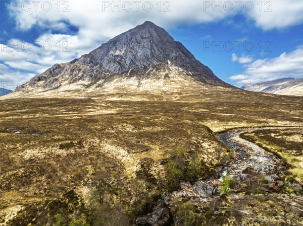 The Buachaille Mountain and Moors over Glen Etive Valley from a drone, Buachaille Etive Mòr, The