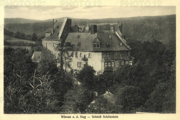 Historical postcard, picture postcard, Schönstein Castle in Wissen a.d. Sieg, Rhineland-Palatinate,