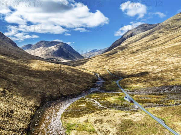 Mountains and Moors over Glen Etive Valley from a drone, Buachaille Etive Mòr, The Buachaille,